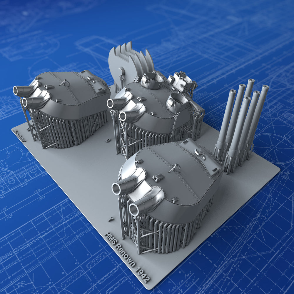 1/350 Royal Navy 15" (38.1cm) MKI*/N Turrets x3 HMS Renown (1942) w. Blast Bags