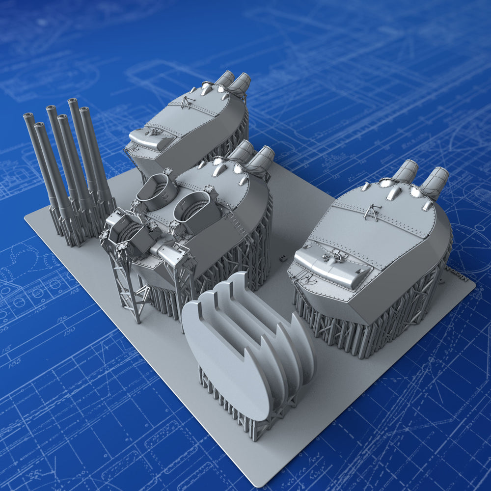 1/350 Royal Navy 15" (38.1cm) MKI*/N Turrets x3 HMS Renown (1942) w. Blast Bags