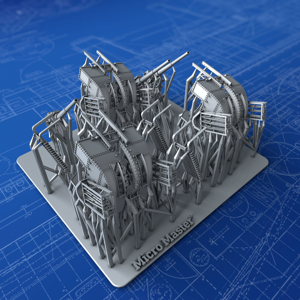 1/350 Royal Navy 4"/45 (10.2cm) QF MKXVI (MKXX Single Mounts w. 2" Rocket Flare Launcher) x3