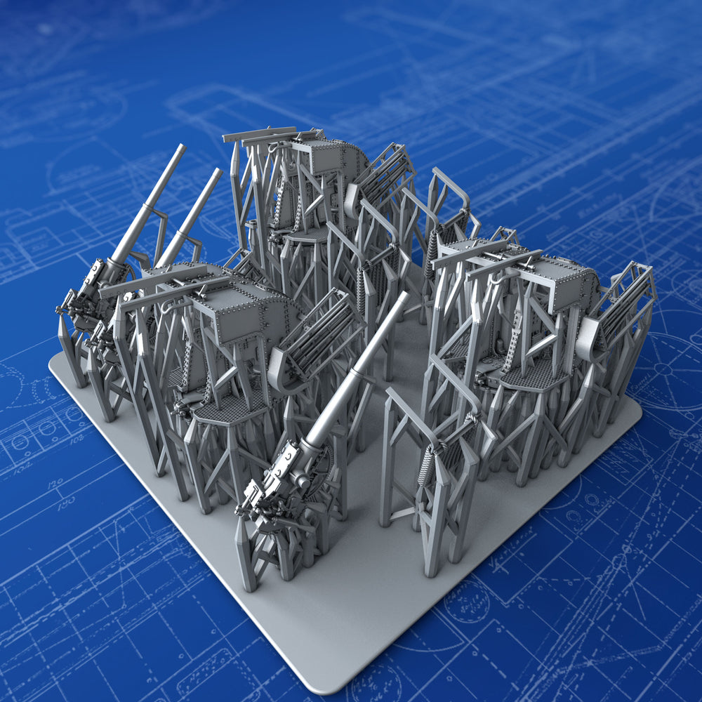 1/350 Royal Navy 4"/45 (10.2cm) QF MKXVI (MKXX Single Mounts w. 2" Rocket Flare Launcher) x3