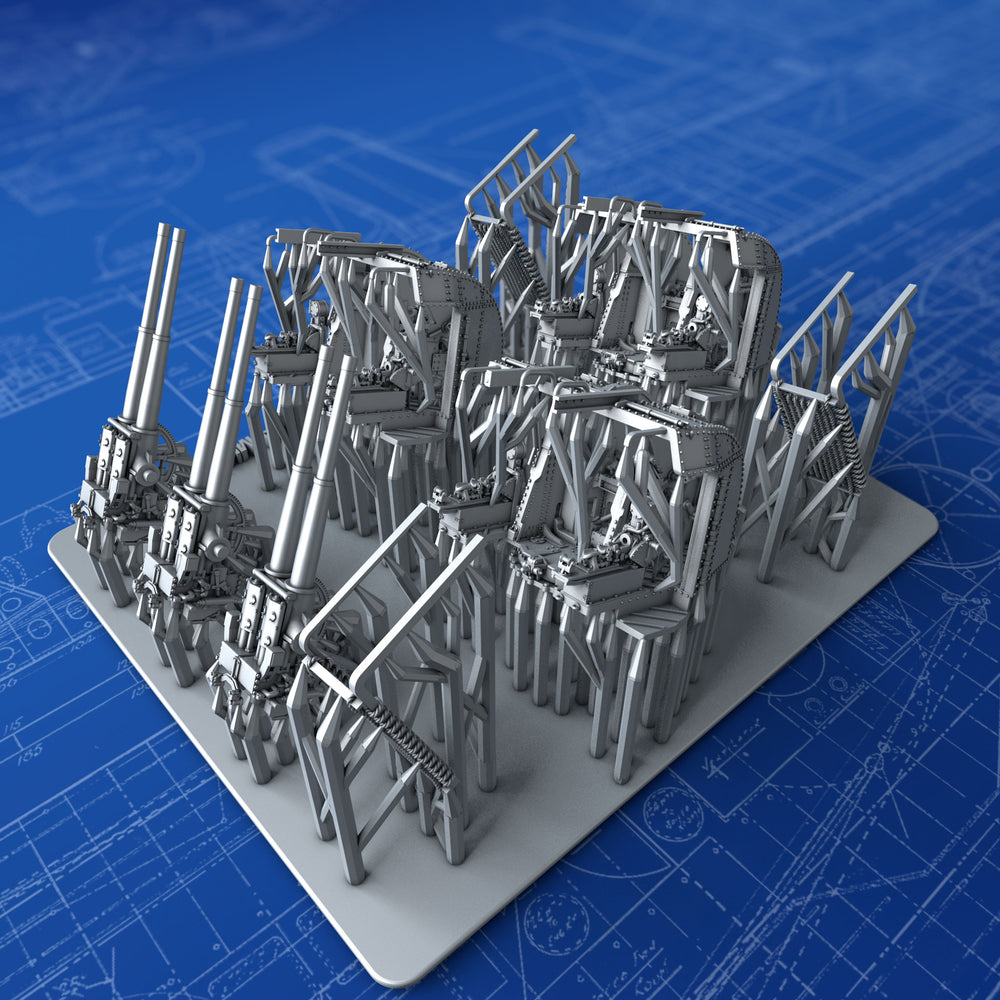 1/350 Royal Navy 4"/45 (10.2cm) QF MKXVI (MKXIX Twin Mounts, with Spent Cartridge Catch Net) x3