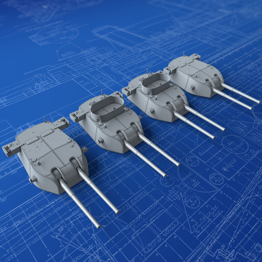 1/350 Royal Australian Navy 8" MKVIII MKI Turrets x4 (HMAS Australia Aug 1942)