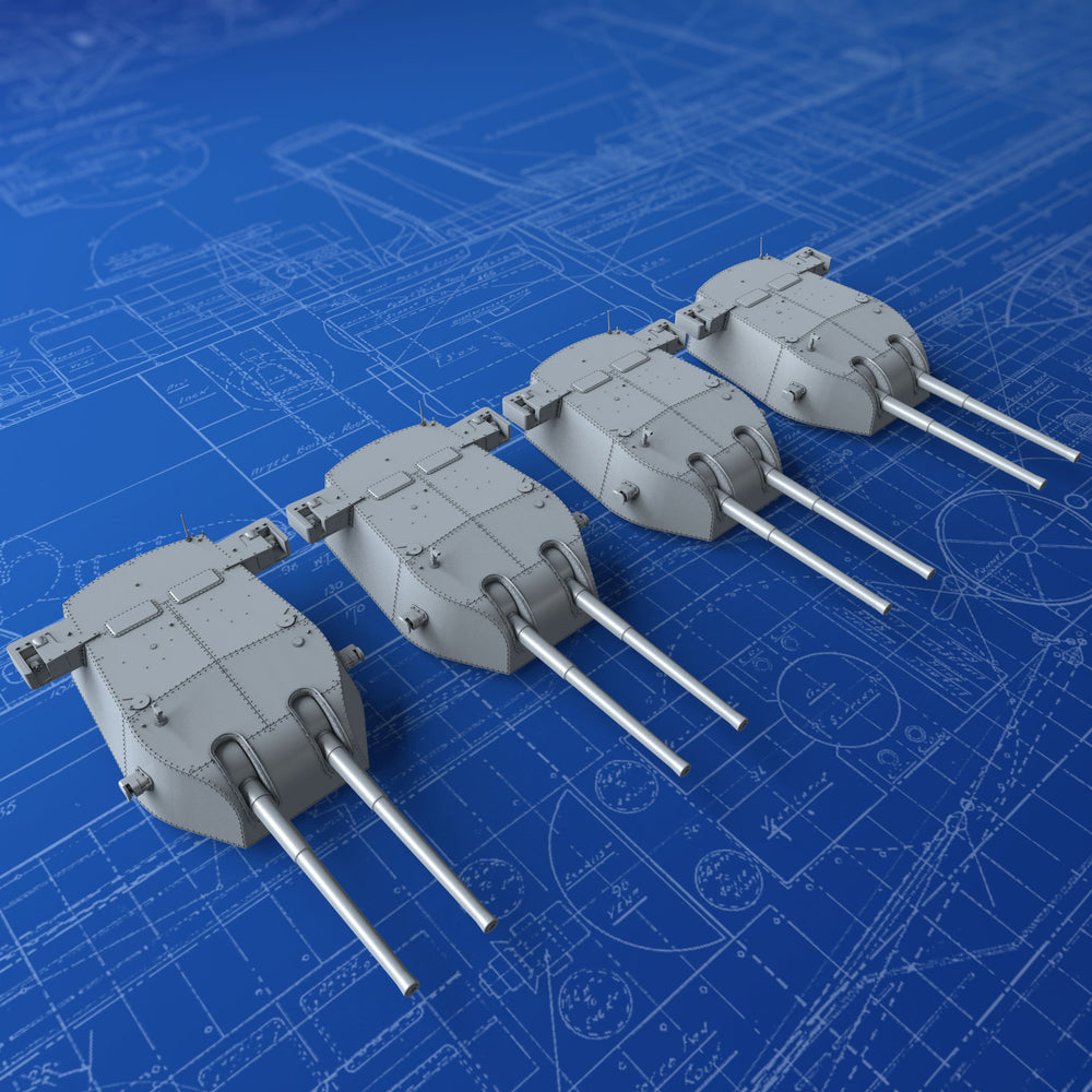 1/200 Royal Navy 8" MKVIII MKI Turrets x4 (County Class, Kent & London sub-class)